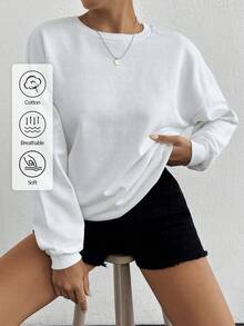 Wovencharm Wovencharm Solid Drop Shoulder Sweatshirt - White - View 2