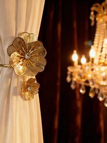 2 Pieces Set Of Gold Flower Alloy Curtain Straps, Decorative Curtain Clip, Suitable For Living Room, Bedroom, Dining Room, Window Decoration Accessories - multicolor - View 4