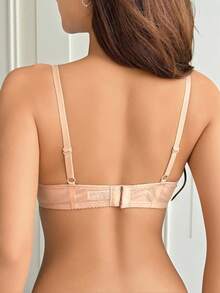 DAZY Mesh Contrast Lace Wireless Minimizer Bra Lingerie For Women - Pink - View 2