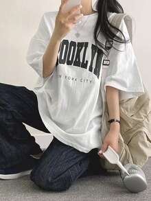 DAZY Letter Graphic Drop Shoulder Tee - White - View 5