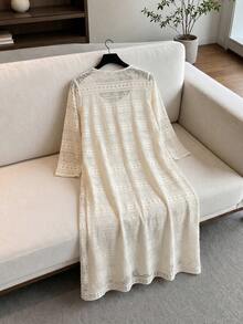 SHEIN LUNE CURVE 大尺碼新中式優雅吊帶洋裝搭配盤扣網紗短袖外套兩件組 - 杏色 - 查看 2
