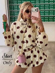 Soleia New Casual 1960s Vintage 70s Cute Brown And White Polka Dot Tulip Shorts Vacation Date Brunch Holiday Summer - Light Yellow - View 3