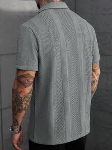 SLATEMANN Men's Plus Size Solid Color Knitted Textured Jacquard Short Sleeve Shirt - Grey - View 2