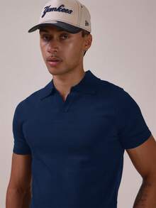 Musero Muscle Fit Knit Polo Neck Top Spring Summer Essentials - Blue - View 5