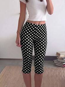 Lavishia Damen-Mode Polka-Dot Slim-Fit Mid-Length Hose mit Seitenschlitz, schmeichelhafte vielseitige Streetwear - Schwarz - Übersicht 2