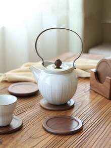 1個黑色胡桃木杯墊 / 1套杯墊組 / 圓形杯墊 / 山毛櫸木杯墊組 / 咖啡杯杯墊,桌面裝飾 - 胡桃木色 - 查看 7