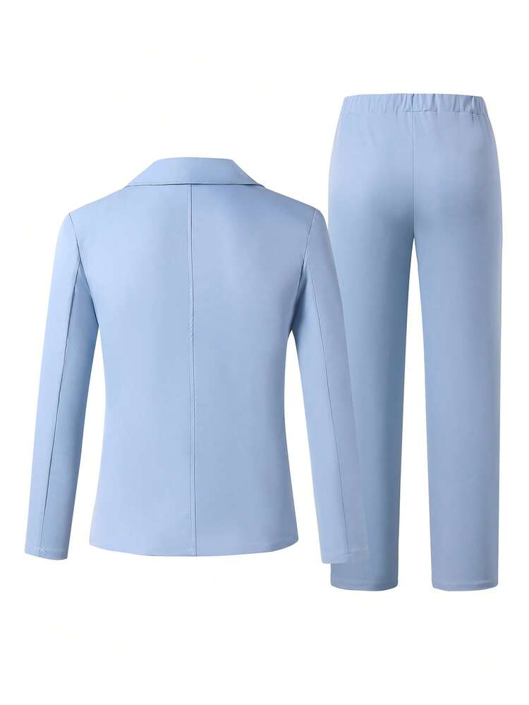 4pcs Teen Blue Suit Jacket Vest Tie Pants, Summer Formal  For Wedding, Graduation, Prom, Piano Recital And Back To School Evening Parties - Blue - View 5
