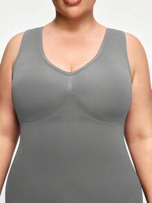 SHAPORA 女款熱銷無縫極簡純色時尚舒適高品質微塑形大尺碼連身褲 1件 - 灰色 - 查看 5