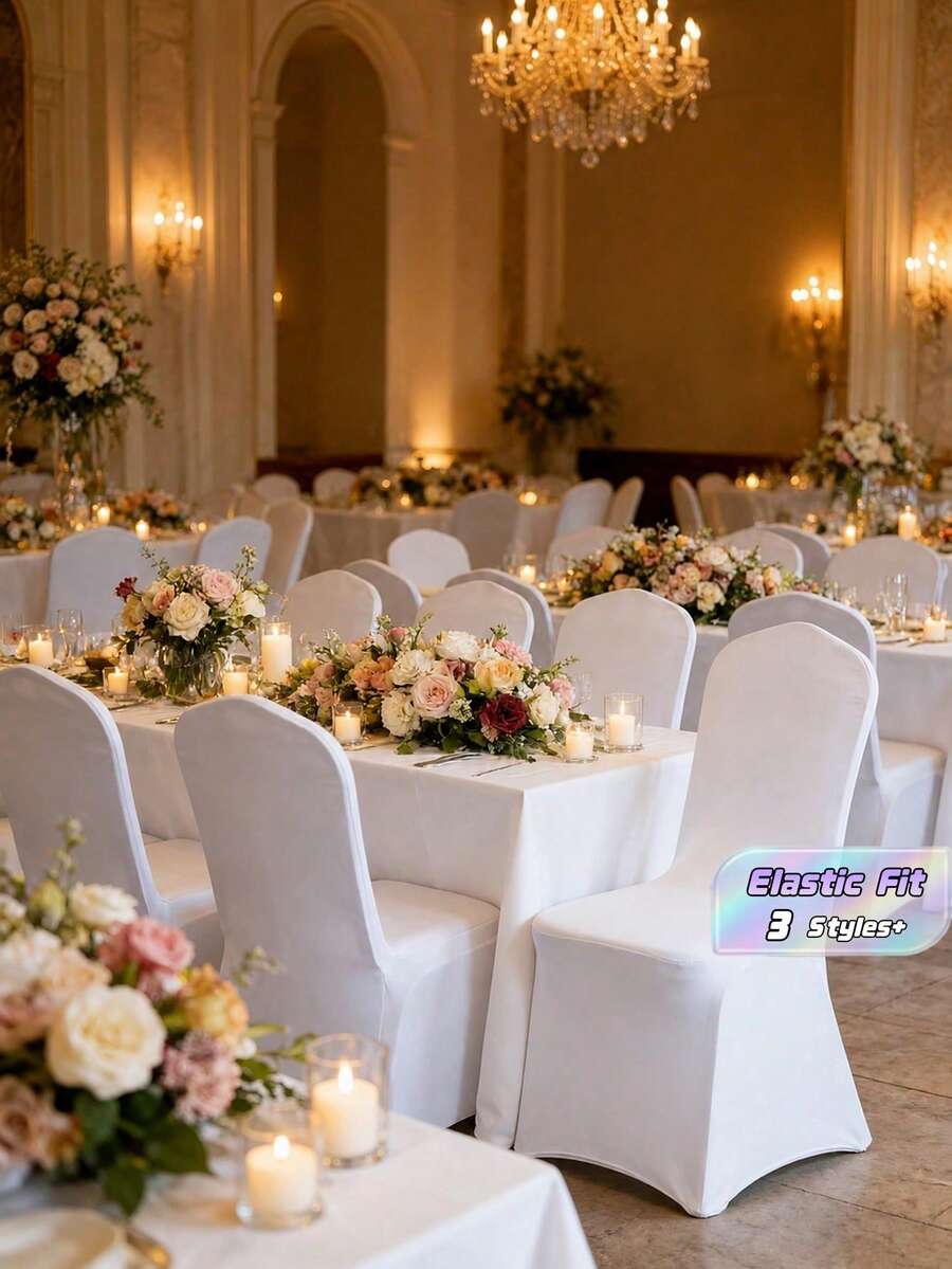 White Stretch Chair Covers For Wedding Folding Chairs Elastic Banquet Slipcovers Party Decor Ceremony Seating Covers Wrinkle Resistant Universal Fit - A - View 1