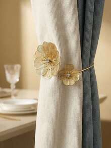 2 Pieces Set Of Gold Flower Alloy Curtain Straps, Decorative Curtain Clip, Suitable For Living Room, Bedroom, Dining Room, Window Decoration Accessories - multicolor - View 3