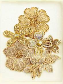 6pcs/Set Champagne Color Crystal Flower DIY Handmade Sewing Rhinestone Decorations For …Clothing, Shoes, Bags, Accessories - Champagne-colored Rhinestone Flowers - View 4
