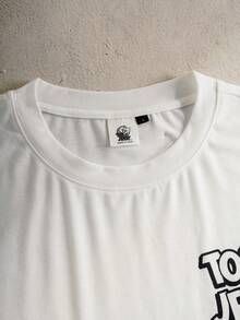 TOM & JERRY X SHEIN 男士卡通印花短袖上衣與短褲家居服套裝 - 黃色 - 查看 3