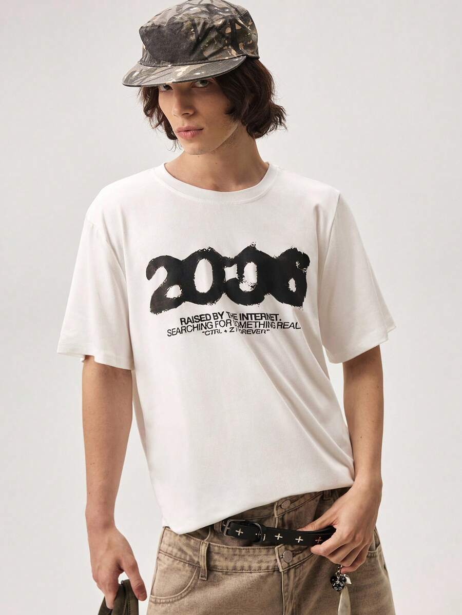 Vaulklash Men's Casual Letter Print Round Neck Short Sleeve T-Shirt, Summer