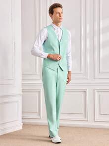 Men's 2pcs Formal Vest & Pants Set, Solid Color With Pockets, Suitable For Wedding, Party, Business Occasions, Mint Green, Size XS-XXXL - Mint Green - View 5