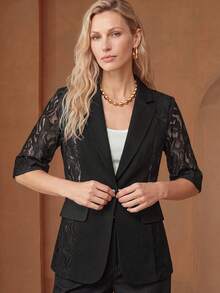 Daynim Sheer Black Blazer Jacket For Women, Lightweight Summer Casual Office Top, Short Petite 3/4 Sleeve Suit Spring - Black - View 8