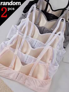 [2pcs Randomly Sent]Simple Girl's Wireless Bra, Thin Solid Color Sports Bra, Bandeau Bra For Teenage Girls - Multicolor - View 5