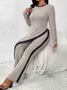 SHEIN Frenchy Plus Size Asymmetrical Hem Elegant Knitted 2 Pieces Set For Ladies Fall - Multicolor - View 4