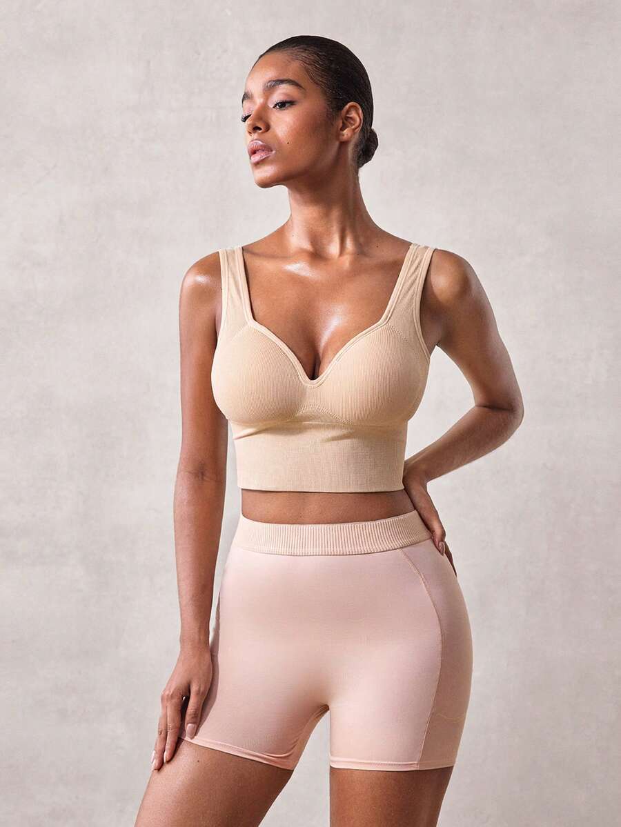 Veilyse 1 pieza Sujetador deportivo transpirable para mujer, absorbente de sudor, amortiguador de impactos, engrosado, soporte para fitness, running, yoga, ropa interior deportiva, top deportivo - Albaricoque - Ver 1