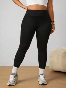 SHEIN Women's Plus Size Colorblock Fitted Pocket Sports Leggings - Multicolor - View 3