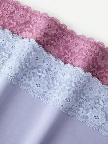 LUVLETTE Plus 2入組高腰蕾絲棉質甜美風女款內褲內褲套組-紫色 - 彩色 - 查看 11