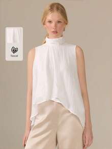 KÆRIA Hus Draped Halter Neck Blouse - Textured Tencel Lined - White - Lightweight, Resort, Vacation, Refined, Summer, Fluid, Elegant, Holiday - White - View 1