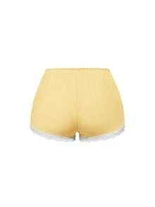 ROMWE Women Contrast Lace Camisole And Shorts Casual Pajama Set - Yellow - View 8