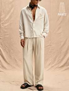 Manfinity Swimmode 男士休閒純色度假長褲 - 卡其色 - 查看 5