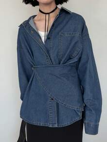 FRIFUL Women's Casual Denim Jacket, Summer Day Time Holiday Navy Blue - Blue - View 2