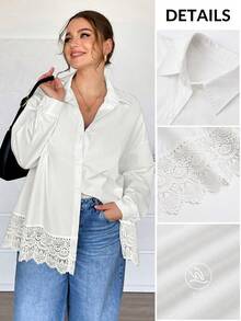SHEIN Essnce Plus-Size Women's Spring Top, Valentines Summer Going Out Top, Spring Rave Festival Spring For Women Fall - White - View 7