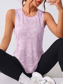 SHEIN Sovereign Charm 女款運動瑜伽戶外健身無袖寬版背心上衣 X交叉網眼露背設計 倒V下擺 - 粉色 - 查看 4