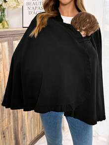 Slowluna Maternity Autumn Casual Solid Color Cape Nursing Jacket - Black - View 4