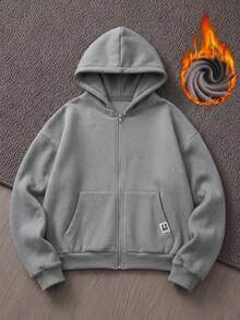 NEON BLANC Men's Spring/Autumn Casual Loose Long Sleeve Zip-Up Sweatshirt Sweatshirt, Standard Size, Gray Solid Color  Zipup Hoodies - Grey - View 8