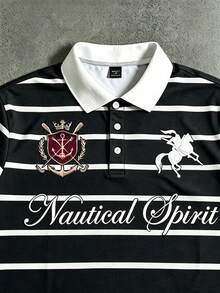 STYNVO 男士夏季休閒條紋短袖 Polo 衫 - 黑色 - 查看 3
