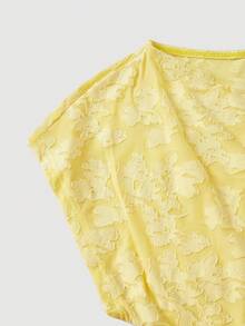 SHEIN MOD Chic Yellow Asymmetric Neckline Women's Top With Floral Texture And Gathered Side,Yellow Lace Top,Slightly Shoulder-Sleeved Knitted Top - Light Yellow - View 6