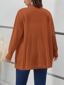 SHEIN Frenchy 大码休闲宽松纯色长袖开衫 - 鏽棕色 - 查看 2