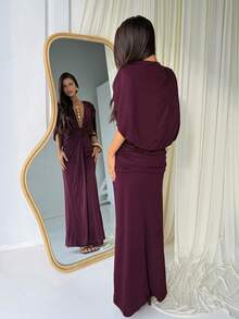 Aloruh Women's New Autumn/Winter Purple Extra Long Dress - Purple - View 2