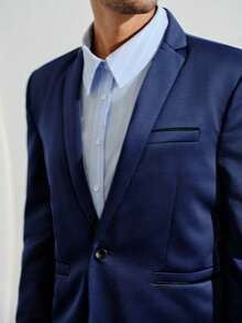 VeloEdit Men 1pc Single Button Formal Blazer Formal, Ceremony - Navy Blue - View 7