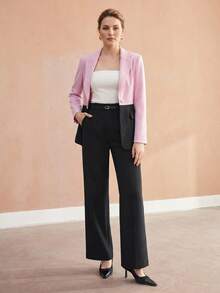MOTF PREMIUM MODISCHE ELEGANTE DAMENHOSE MIT GÜRTELDEKOR IN GROSSGRÖSSEN, GERADE BEINFORM, HERBST - Schwarz - Übersicht 3