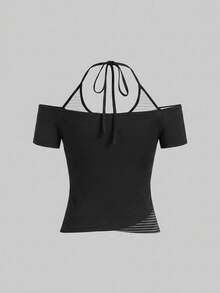 Attitoon 休閒搖滾街頭風極簡圖案女款 2 合 1 T-shirt，黑色與紅色，適合萬聖節之夜、演唱會、夏季穿著 - 彩色 - 查看 4