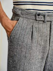 Old Money Grey Classy Summer Dinner Formal Pants,Gentleman High-Waisted Straight-Leg Loose Suit Pants,Anti-Wrinkle Corduroy Retro British DapperFall Winter - Dark Grey - View 6