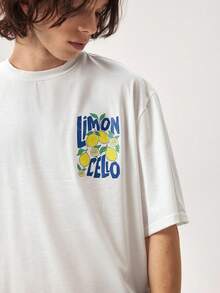 Vaulklash Standard Size Men's Casual Lemon Print White Cropped T-Shirt, Men's Short Top, Suitable For Summer - White - View 8