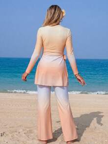 Swim Mulvari Blue Ombre Loose 2 Pieces Set. Ombre Design Wide Leg Pants, Flattering And Relaxed Style - Multicolor - View 2