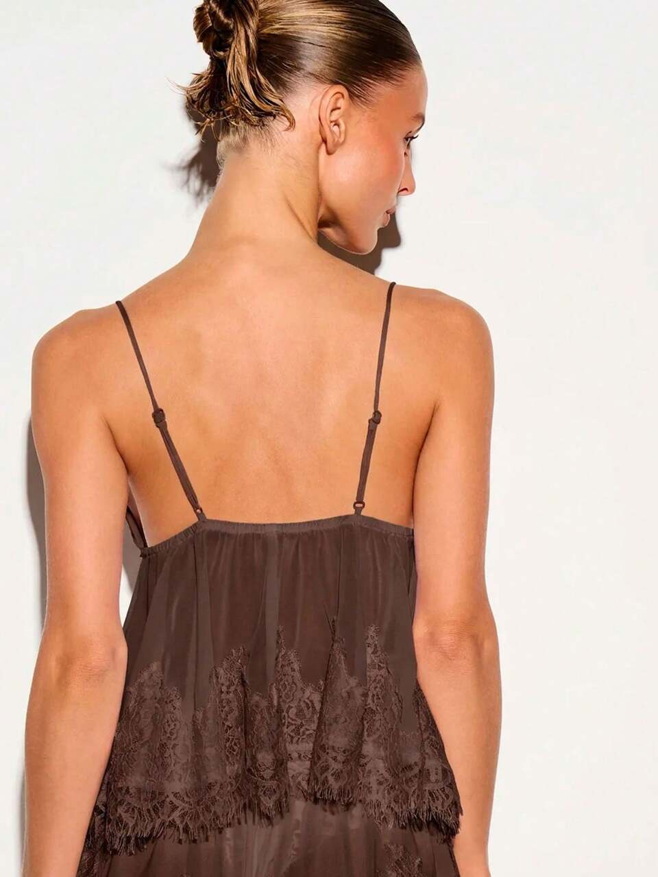 KIZN Satin Cami Top With V-Neck And Lace Trim