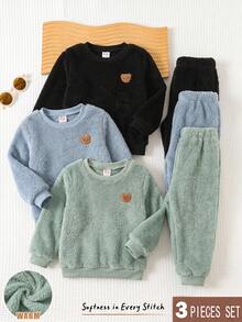 Cozy Pixies 小男孩裝飾拼接圓領長袖套頭運動衫與鬆緊腰長褲 6 件套 - 彩色 - 查看 1