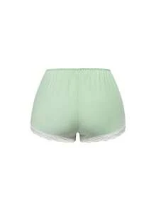 ROMWE Women's Summer Contrast Lace Camisole Top And Shorts Pajama Set - Green - View 8
