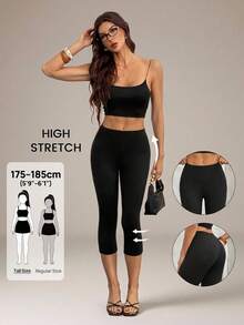 SHEIN Tall 女款休閒百搭純色緊身褲 - 黑色 - 查看 10