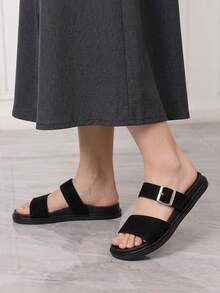 Sleekvia Women's Summer New Belt Buckle Thick Sole Sandals, Soft Leather Outdoor Slippers, Versatile Casual Beach Slouchy Shoes - Black - View 5