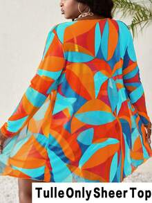 Slaydiva Kimono largo de punto con estampado aleatorio para vacaciones en la playa para mujer talla grande - Celeste - Ver 2