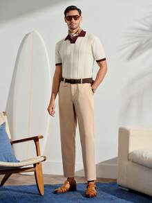 VeloEdit Men Solid Color Simple Style Daily Dress Pants For CeremonyFall Winter Formal - Apricot - View 8