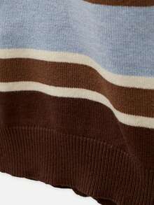 Nöista Stripe Knit Sweater In Brown, Blue & Cream With Crew Neck. Casual, Layering, College, Campus, Everyday, Fall Winter, Back To School, Soft Knit. - Coffee Brown - View 9